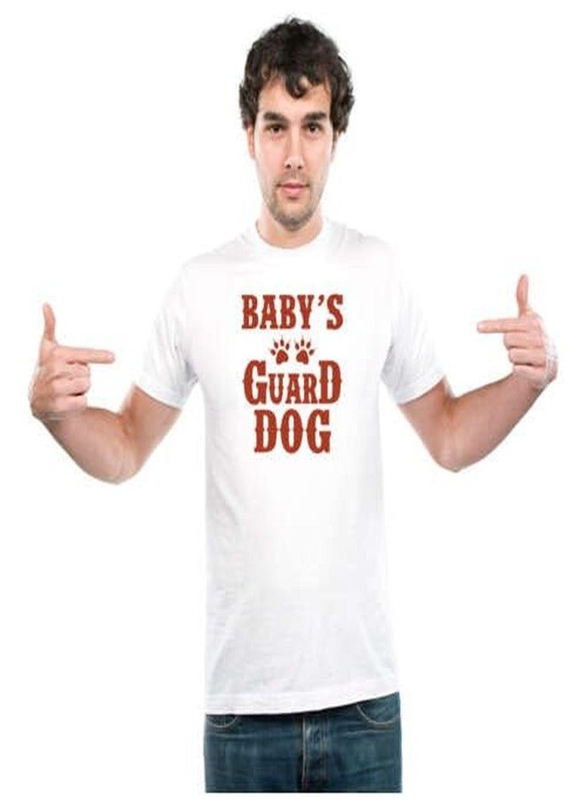 UDNAG Unisex Round Neck Graphic 'Dogs | Baby's Guard Dog' Polyester T-Shirt White [Size 2YrsOld/22in to 7XL/56in] - Image 1